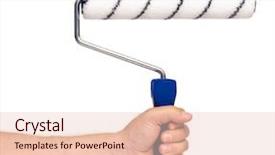  Presentation with hand tools - Presentation theme featuring new roller isolated on white background and a lemonade colored foreground