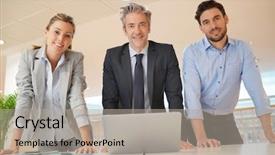  Presentation with team - Amazing slide deck having new sales employee welcome - attractive mixed business team smiling backdrop and a  colored foreground