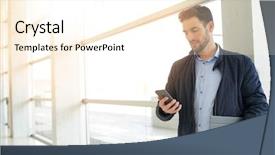  Presentation with flower office desk table - Cool new slide deck with new sales employee welcome - casual businessman with tablet backdrop and a cream colored foreground