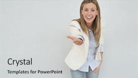  Presentation with cctv camera or surveillance system - Slide set with new sales employee welcome - dynamic businesswoman looking at camera background and a  colored foreground