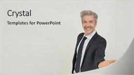 Presentation with grey - Audience pleasing slide deck consisting of new sales employee welcome - handsome mature businessman standing backdrop and a light gray colored foreground