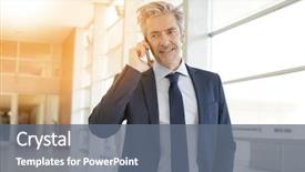  Presentation with business challenge businessman entrance maze - Slide deck with new sales employee welcome - mature businessman on business call background and a  colored foreground