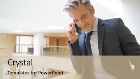  Presentation with contemporary world - Cool new theme with new sales employee welcome - mature businessman with cellphone backdrop and a  colored foreground