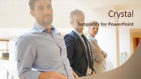  Presentation with office mix of people - Audience pleasing PPT theme consisting of new sales employee welcome - mixed business team standing backdrop and a lemonade colored foreground