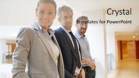  Presentation with team - Amazing PPT theme having new sales employee welcome - mixed business team standing backdrop and a soft green colored foreground