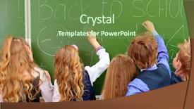  Presentation with jainism education - Beautiful slide deck featuring new school - group of schoolchildren writing backdrop and a tawny brown colored foreground