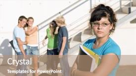  Presentation with sad girl - Cool new presentation theme with new school - outcast sad girl at university backdrop and a coral colored foreground