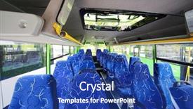  Presentation with school bus - Presentation theme having new school - rows of soft blue seats background and a ocean colored foreground