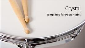  Presentation with drum - Beautiful PPT theme featuring new silver snare drum with sticks on a white background backdrop and a light gray colored foreground