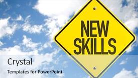  Presentation with skills - Slide deck enhanced with new skills sign with sky background background and a light blue colored foreground