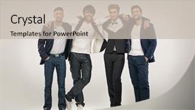  Presentation with visionary men - Cool new PPT theme with new staff - group of handsome men backdrop and a  colored foreground