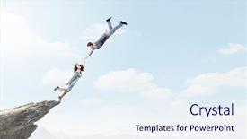  Presentation with young business people - Theme having new staff - two young business people flying background and a sky blue colored foreground