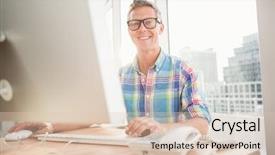  Presentation with portrait happy family smiling - Amazing PPT layouts having new start - portrait of smiling casual businessman backdrop and a lemonade colored foreground