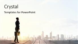  Presentation with sunrise - Cool new PPT theme with new start business - rear view of businesswoman backdrop and a cream colored foreground