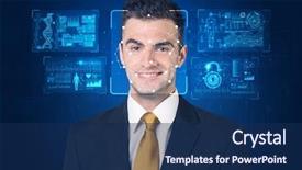  Presentation with new technology - PPT layouts with new technology of face background and a navy blue colored foreground