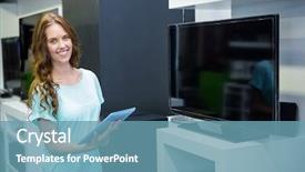  Presentation with electronics - Colorful presentation design enhanced with new television at the electronics backdrop and a teal colored foreground