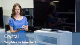  Presentation with consumer electronics - Presentation design featuring new television at the electronics background and a teal colored foreground