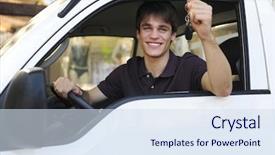  Presentation with loan car - PPT theme consisting of new truck showing car background and a sky blue colored foreground