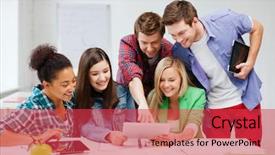  Presentation with students - Slide set with new video - education concept - smiling students background and a red colored foreground