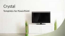  Presentation with living room - Colorful PPT layouts enhanced with new video background - modern tv set on stand backdrop and a sky blue colored foreground