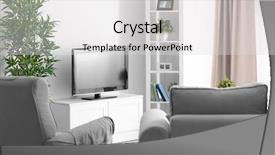 Presentation with living room - Slides featuring new video background - modern tv set on stand background and a light gray colored foreground