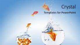  Presentation with water wave - Beautiful presentation theme featuring new wave - goldfish jump into the aquarium backdrop and a light blue colored foreground