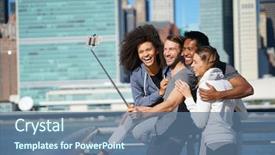 Presentation with selfie - Slides having new week - group of friends taking selfie background and a ocean colored foreground