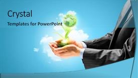  Presentation with sprout - Beautiful presentation theme featuring young green sprout in human backdrop and a light blue colored foreground