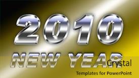  Presentation with shiny gold - Slide set featuring new year 2010 written in shiny chrome over gold metallic background background and a gold colored foreground