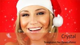  Presentation with red chinese winter festival - PPT theme having new year 2011 celebration - portrait of pretty santa girl background and a red colored foreground