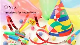  Presentation with events and decoration presentation - Slides having new year balloons - party decoration isolated on white background and a coral colored foreground