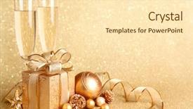  Presentation with two glasses of champagne - Slide deck featuring christmas drinks - golden gift box with glasses background and a cream colored foreground