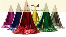  Presentation with illustration for 75th birthday party - Presentation design featuring new year bash - isolated birthday party hats background and a cream colored foreground