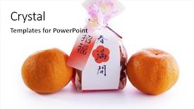  Presentation with new season - Audience pleasing PPT theme consisting of new year chinese cookies gift backdrop and a white colored foreground
