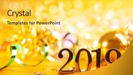  Presentation with new year 2019 - Beautiful slide deck featuring new year closeup golden 2019 backdrop and a yellow colored foreground