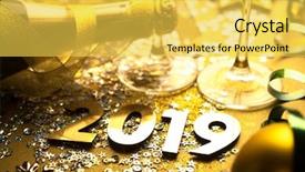  Presentation with new year 2019 - Presentation theme enhanced with new year closeup golden 2019 background and a  colored foreground