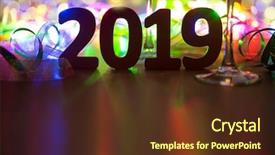  Presentation with new year 2019 - Presentation theme having new year closeup golden 2019 background and a  colored foreground