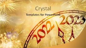  Presentation with fireworks - PPT theme featuring new-year-concept-clock-near background and a yellow colored foreground