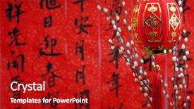  Presentation with chinese new year - Amazing PPT theme having new year decoration--traditional lantern backdrop and a crimson colored foreground
