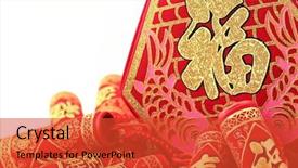  Presentation with chinese new year 2021 - Cool new PPT theme with new year decoration fire crackers backdrop and a red colored foreground
