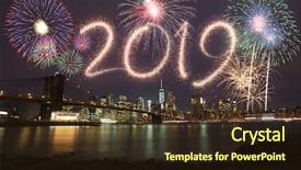  Presentation with new year 2019 - Colorful theme enhanced with new year eve 2019 fireworks backdrop and a tawny brown colored foreground