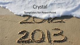  Presentation with sand - Audience pleasing theme consisting of new year eve beach - 2013 written in the sand backdrop and a light gray colored foreground