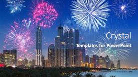  Presentation with new year - Theme featuring new-year-fireworks-display background and a ocean colored foreground