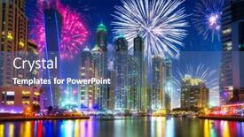  Presentation with fireworks - Cool new PPT theme with new-year-fireworks-display backdrop and a ocean colored foreground