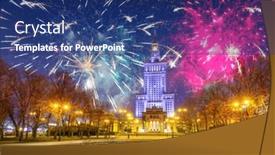  Presentation with new year - Presentation theme having new-year-fireworks-display and a ocean colored foreground