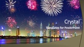  Presentation with dubai - Slide deck enhanced with new year fireworks display background and a ocean colored foreground