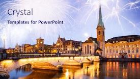  Presentation with new-year - Cool new slide set with new-year-fireworks-over-zurich backdrop and a sky blue colored foreground