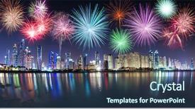  Presentation with uae - Cool new PPT layouts with new year fireworks show backdrop and a ocean colored foreground