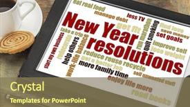  Presentation with new year - Colorful presentation theme enhanced with new year goals or resolutions backdrop and a violet colored foreground