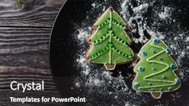  Presentation with gingerbread - Beautiful PPT theme featuring new year homemade gingerbread on the plate backdrop and a dark gray colored foreground